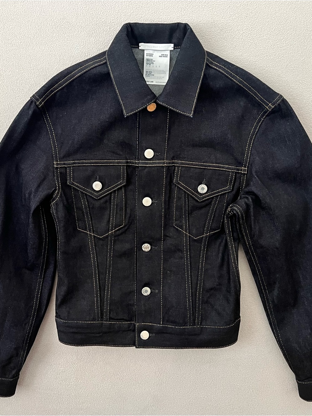 Helmut Lang Black Denim Trucker Jacket with Contrast Stitching UNISEX